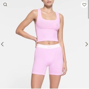 ✨BNWT Limited Edition Skims Baby Pink Cotton Rib Tank Top & Boxer Set